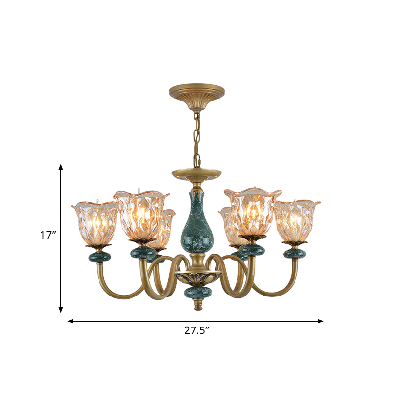 Countryside Flower Pendant Chandelier Tan Glass Brass Light - Rebooters