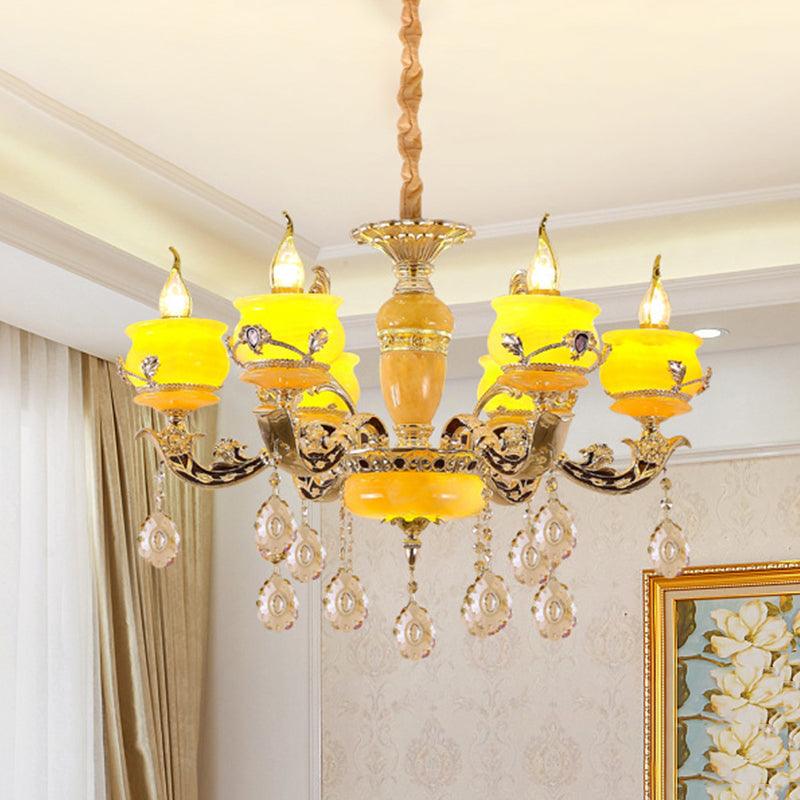 6/8 Lights Jade Ceiling Chandelier Antique Gold Candelabra Pendant - Rebooters