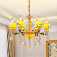 6/8 Lights Jade Ceiling Chandelier Antique Gold Candelabra Pendant - Rebooters