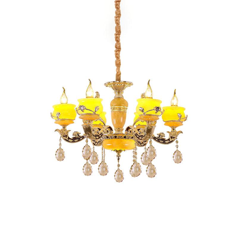 6/8 Lights Jade Ceiling Chandelier Antique Gold Candelabra Pendant - Rebooters