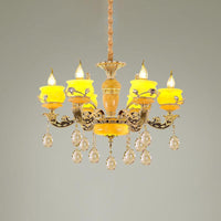 6/8 Lights Jade Ceiling Chandelier Antique Gold Candelabra Pendant - Rebooters