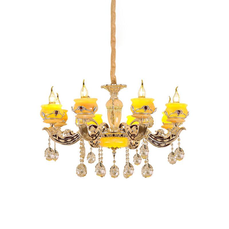 6/8 Lights Jade Ceiling Chandelier Antique Gold Candelabra Pendant - Rebooters