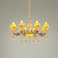 6/8 Lights Jade Ceiling Chandelier Antique Gold Candelabra Pendant - Rebooters