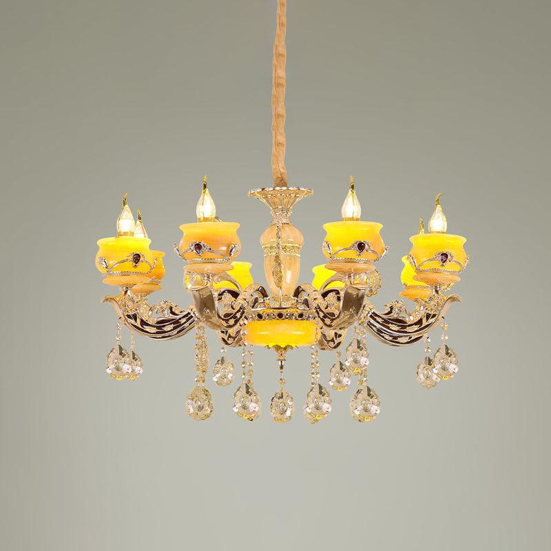 6/8 Lights Jade Ceiling Chandelier Antique Gold Candelabra Pendant - Rebooters