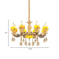 6/8 Lights Jade Ceiling Chandelier Antique Gold Candelabra Pendant - Rebooters