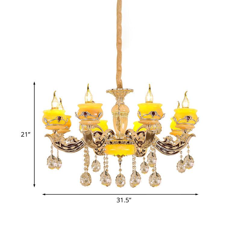 6/8 Lights Jade Ceiling Chandelier Antique Gold Candelabra Pendant - Rebooters