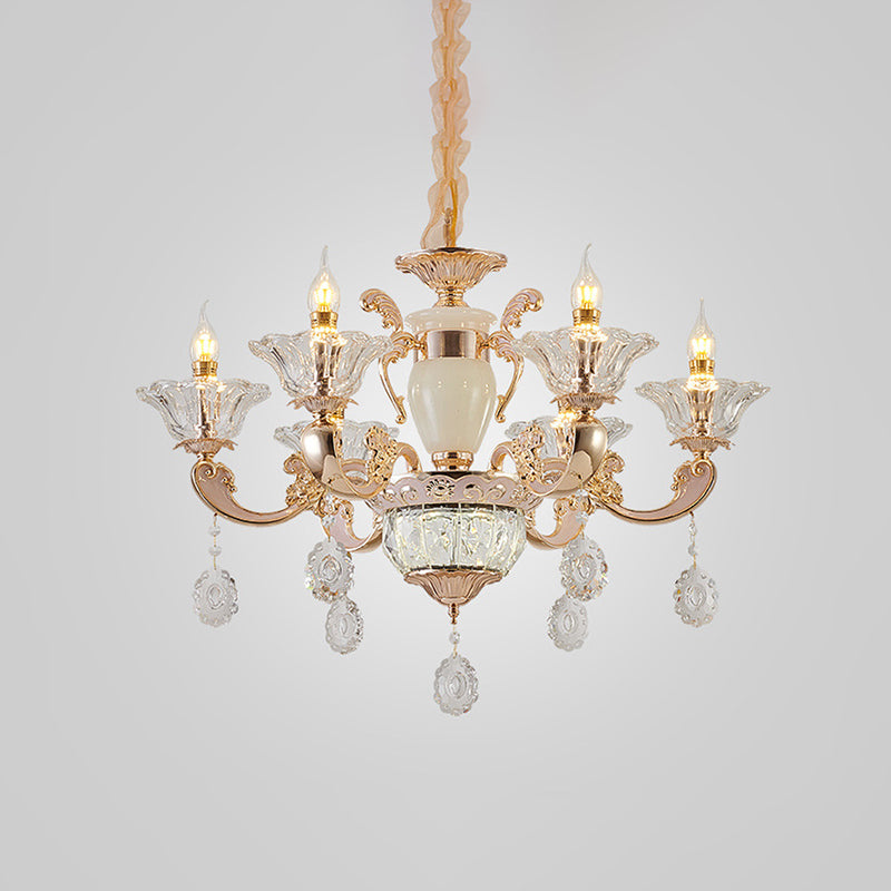 Clear Glass Candle Chandelier Traditional 6/8 Heads Gold Light - Rebooters