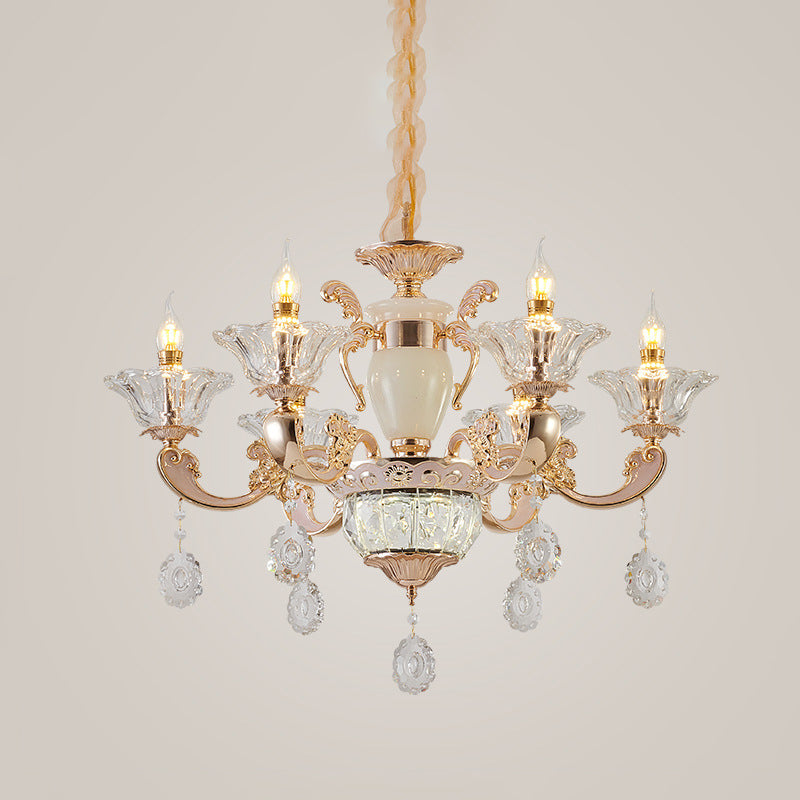 Clear Glass Candle Chandelier Traditional 6/8 Heads Gold Light - Rebooters