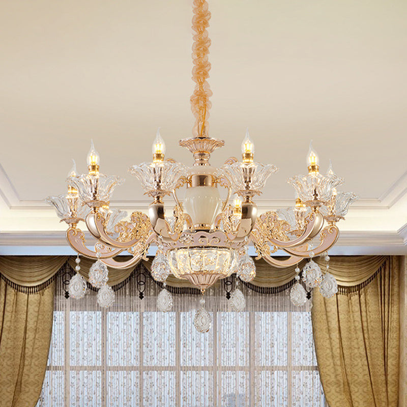 Clear Glass Candle Chandelier Traditional 6/8 Heads Gold Light - Rebooters