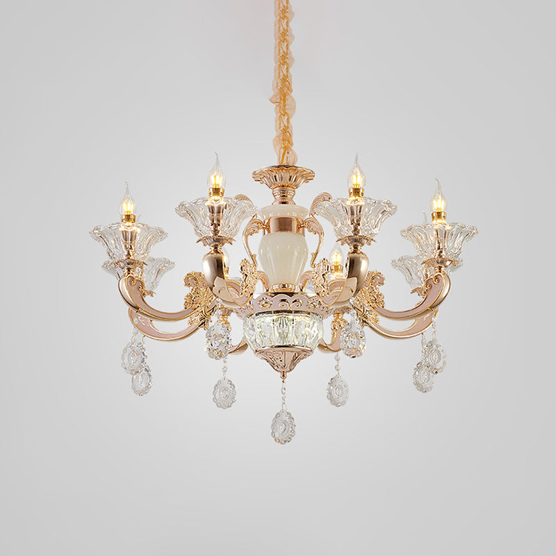 Clear Glass Candle Chandelier Traditional 6/8 Heads Gold Light - Rebooters
