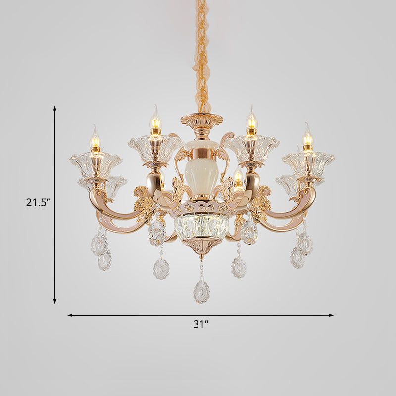 Clear Glass Candle Chandelier Traditional 6/8 Heads Gold Light - Rebooters