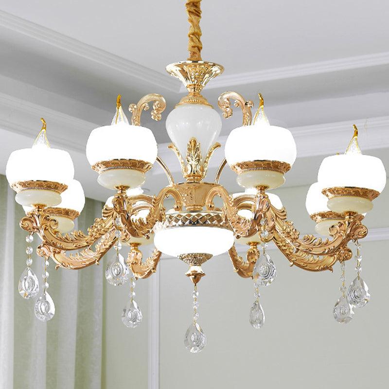 Candle Jade Pendant Chandelier Vintage 6/8-Light Gold Lamp - Rebooters