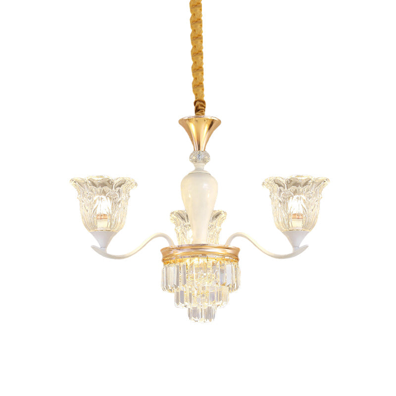 Blossom Bedroom Chandelier Lamp Traditional Clear Crystal Glass 3/6-Head Gold Pendant - Rebooters