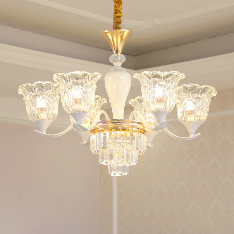 Blossom Bedroom Chandelier Lamp Traditional Clear Crystal Glass 3/6-Head Gold Pendant - Rebooters