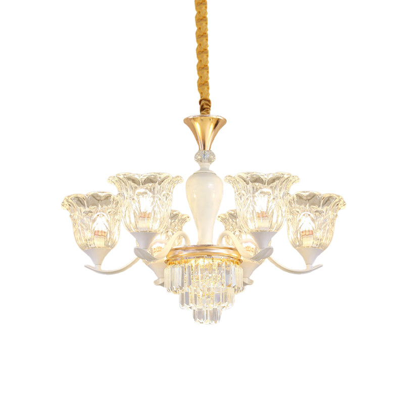 Blossom Bedroom Chandelier Lamp Traditional Clear Crystal Glass 3/6-Head Gold Pendant - Rebooters