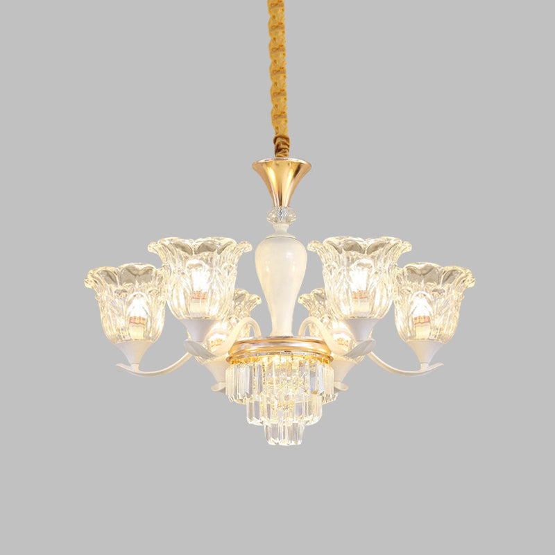 Blossom Bedroom Chandelier Lamp Traditional Clear Crystal Glass 3/6-Head Gold Pendant - Rebooters