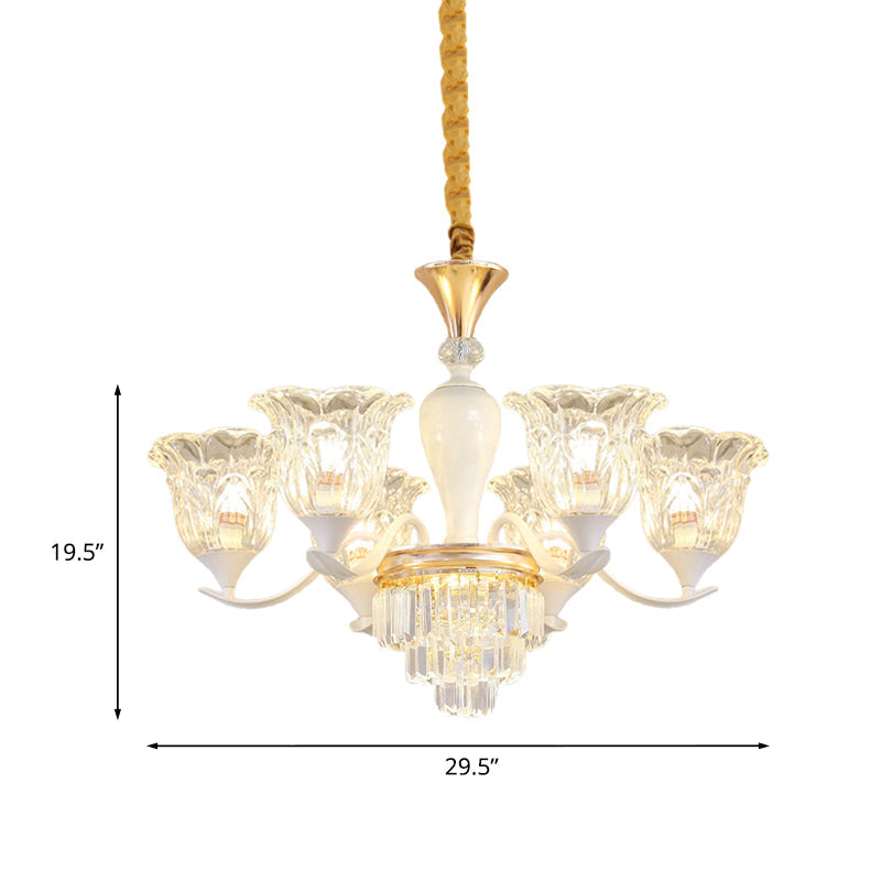 Blossom Bedroom Chandelier Lamp Traditional Clear Crystal Glass 3/6-Head Gold Pendant - Rebooters