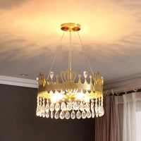 5-Light Crown Chandelier Light Fixture Minimal Gold Crystal Drop Ceiling Lamp - Rebooters
