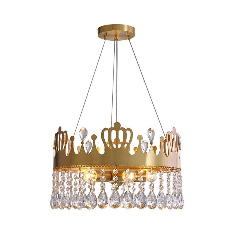 5-Light Crown Chandelier Light Fixture Minimal Gold Crystal Drop Ceiling Lamp - Rebooters