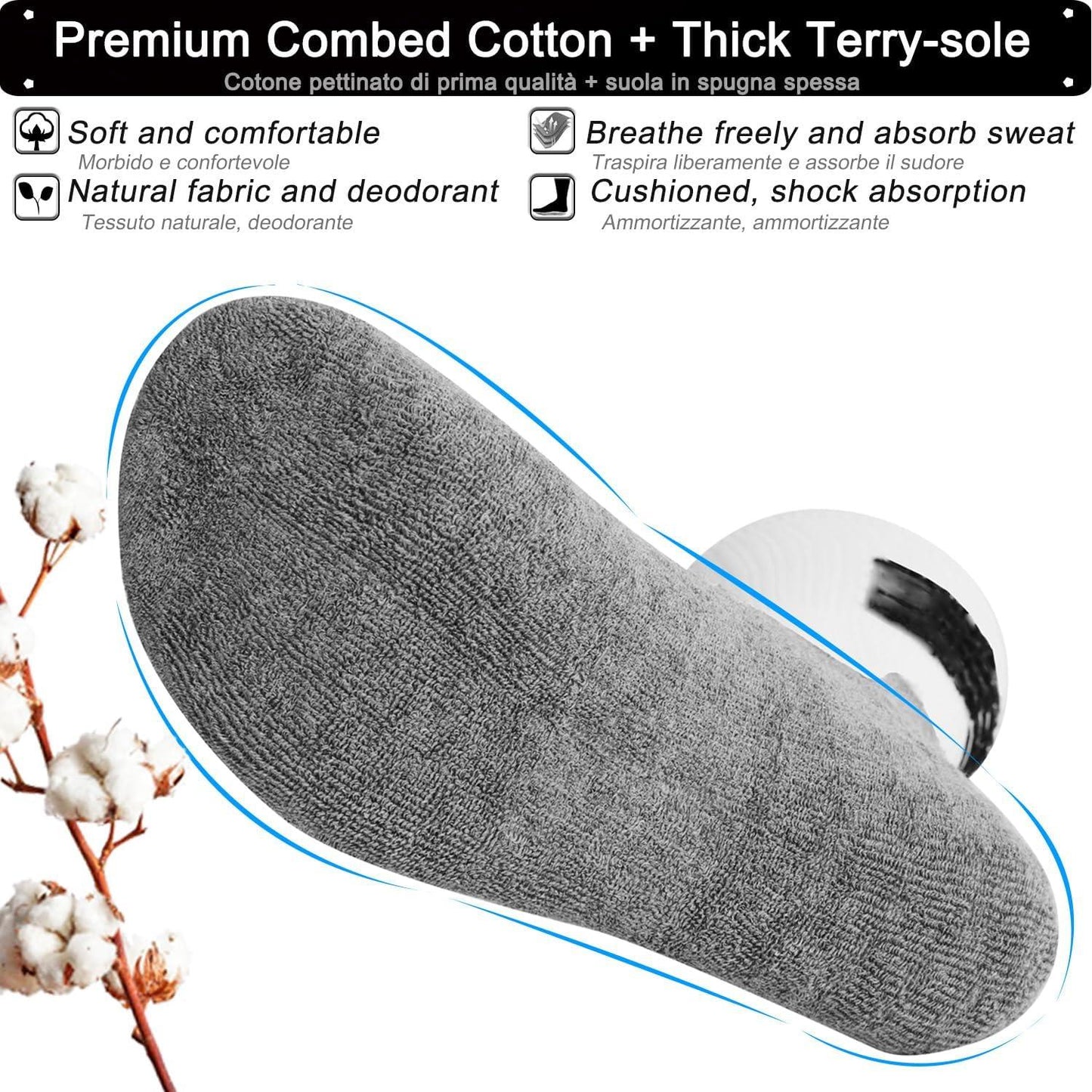 Rebooters Anti-Slip Grip Sports Socks – Cushioned, Breathable Cotton Blend, Unisex