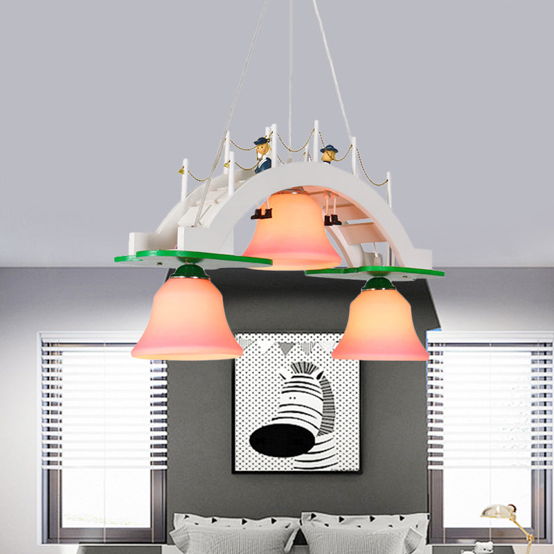 Pink Glass Bell Chandelier Kids 3-Light Pendant Lighting - Rebooters