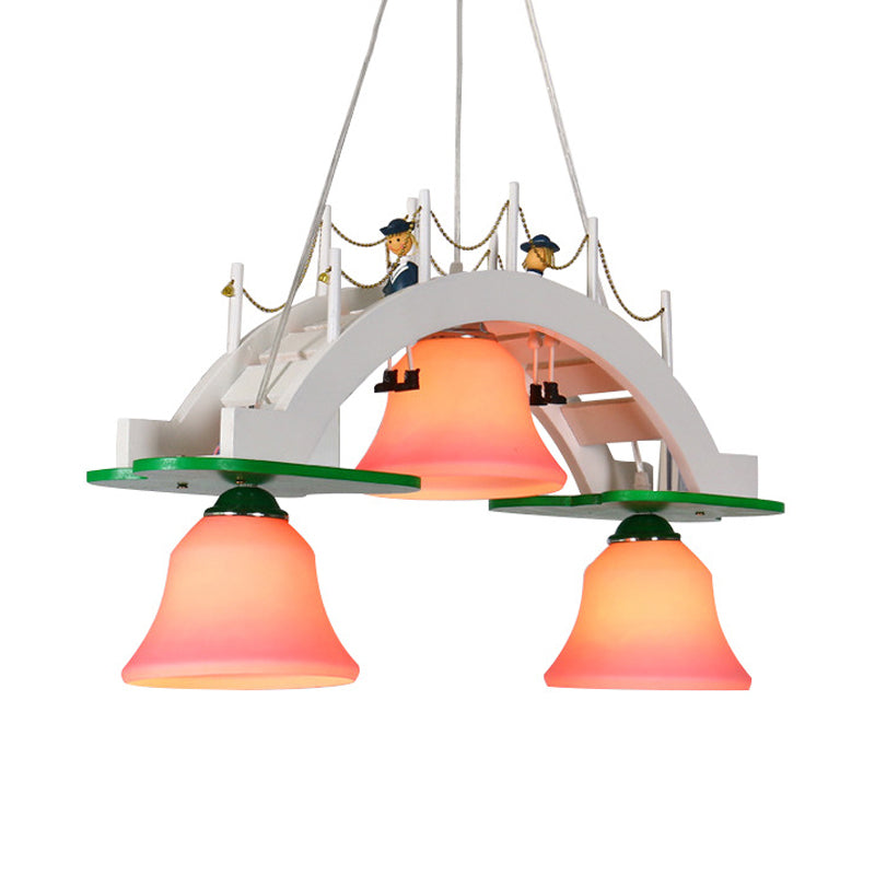 Pink Glass Bell Chandelier Kids 3-Light Pendant Lighting - Rebooters