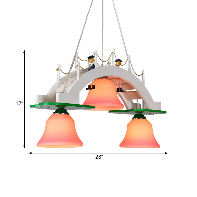 Pink Glass Bell Chandelier Kids 3-Light Pendant Lighting - Rebooters