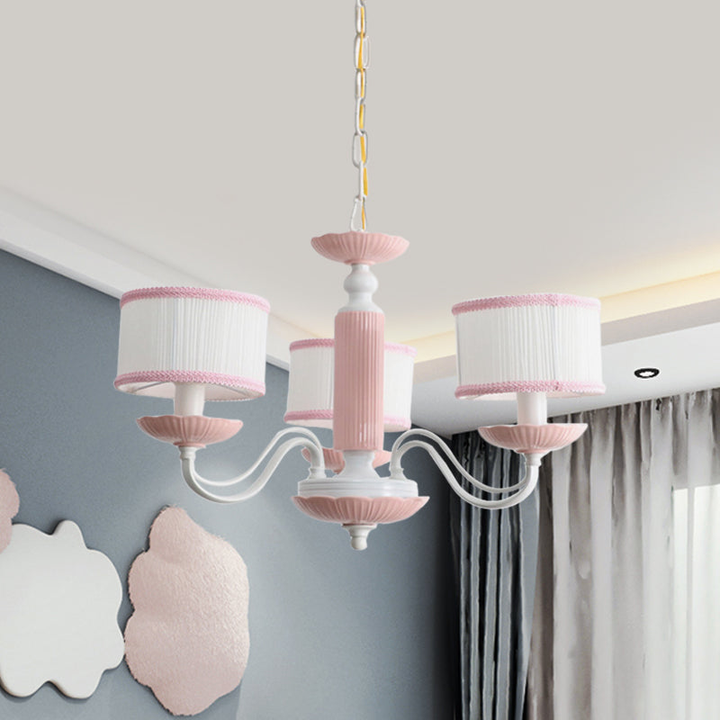 Macaroon 3/6 Bulbs Pendant Light Pink Blue Drum Chandelier - Rebooters
