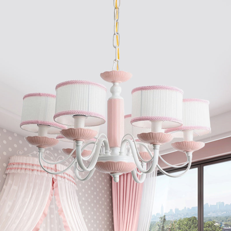 Macaroon 3/6 Bulbs Pendant Light Pink Blue Drum Chandelier - Rebooters