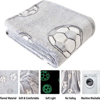 Glow-in-the-Dark Football Blanket – 130 × 150 cm, Kids, Soft Throw, Luminous Print