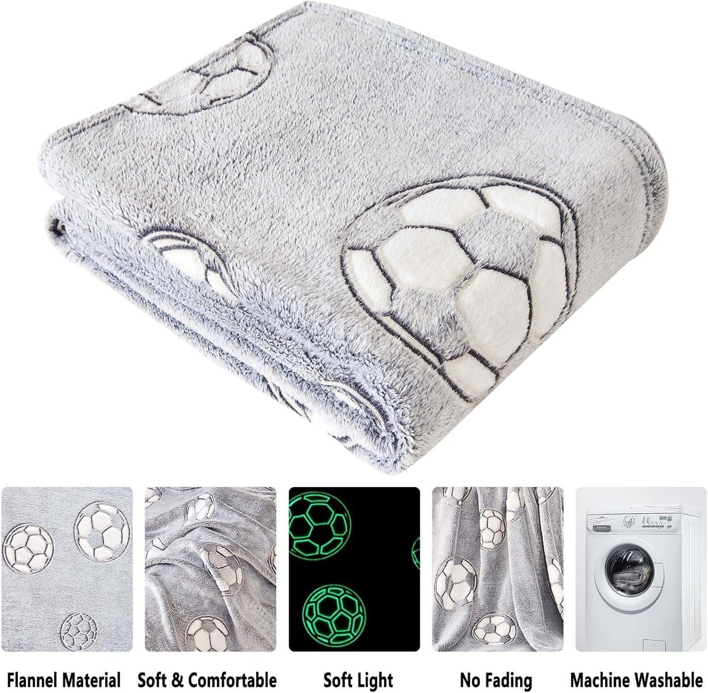 Glow-in-the-Dark Football Blanket – 130 × 150 cm, Kids, Soft Throw, Luminous Print