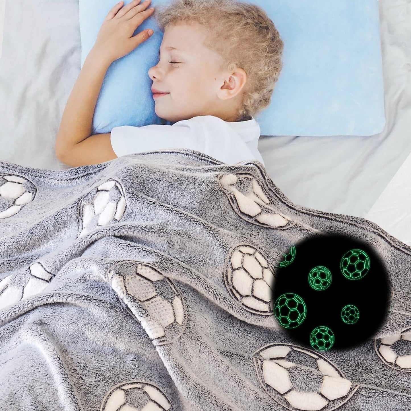 Glow-in-the-Dark Football Blanket – 130 × 150 cm, Kids, Soft Throw, Luminous Print