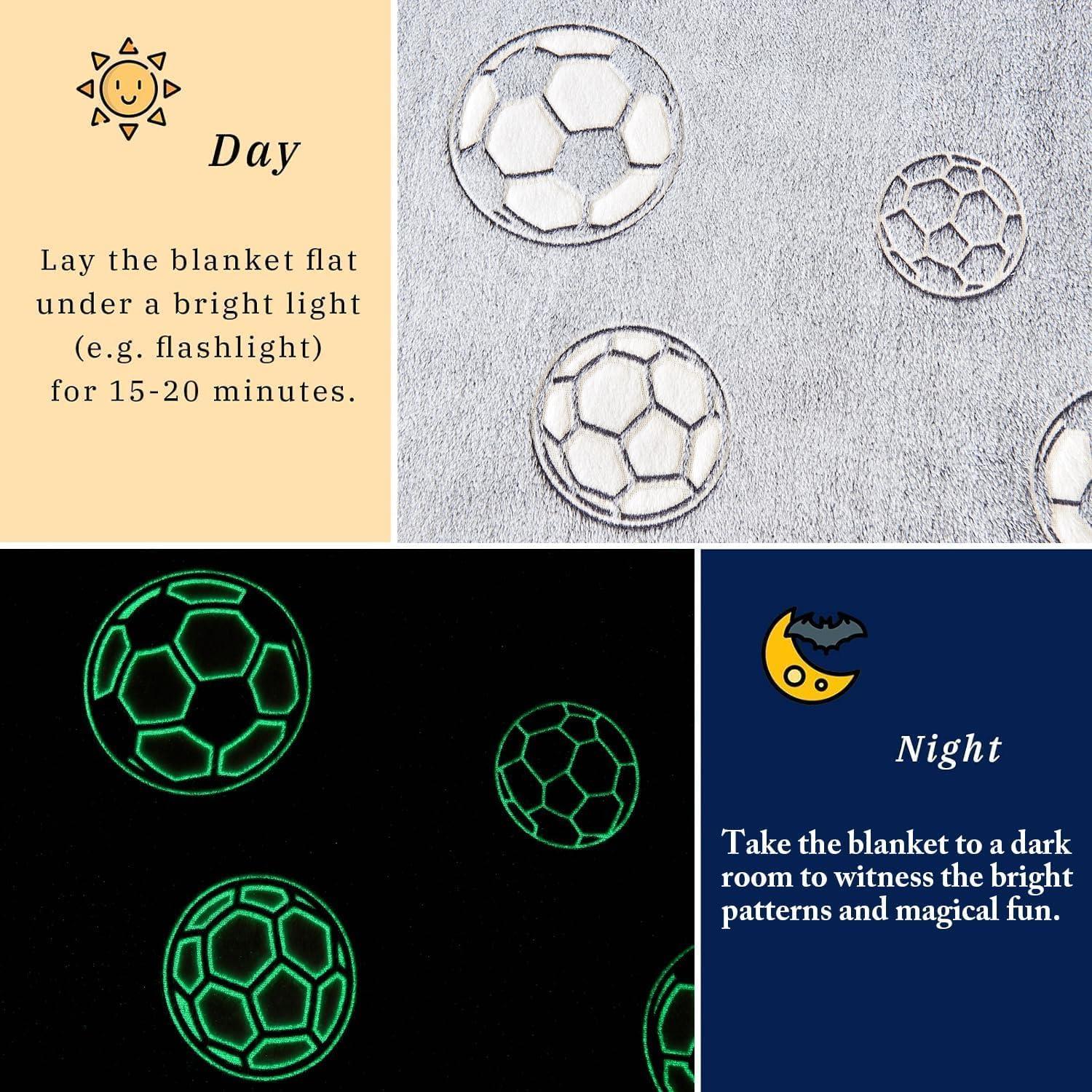 Glow-in-the-Dark Football Blanket – 130 × 150 cm, Kids, Soft Throw, Luminous Print
