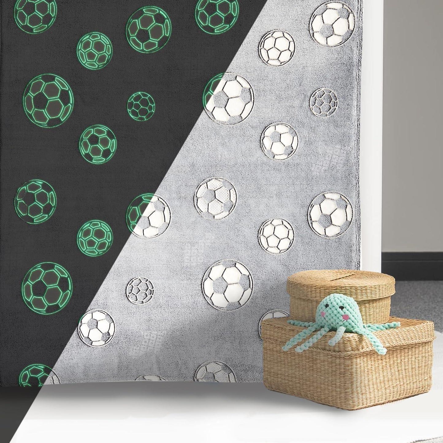 Glow-in-the-Dark Football Blanket – 130 × 150 cm, Kids, Soft Throw, Luminous Print