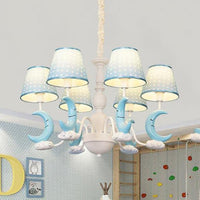 Bedroom Tapered Shade Hanging Lamp with Crescent Metal Cartoon Blue Chandelier - Rebooters