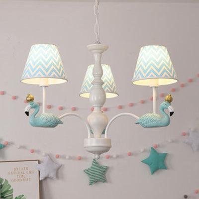 Bedroom Trapezoid Shade Hanging Ceiling Lamp with Swan Fabric - Rebooters