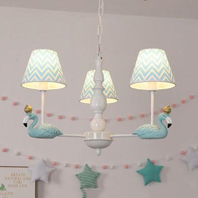 Bedroom Trapezoid Shade Hanging Ceiling Lamp with Swan Fabric - Rebooters