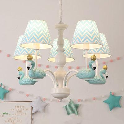 Bedroom Trapezoid Shade Hanging Ceiling Lamp with Swan Fabric - Rebooters