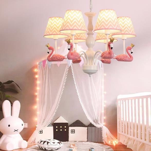 Bedroom Trapezoid Shade Hanging Ceiling Lamp with Swan Fabric - Rebooters