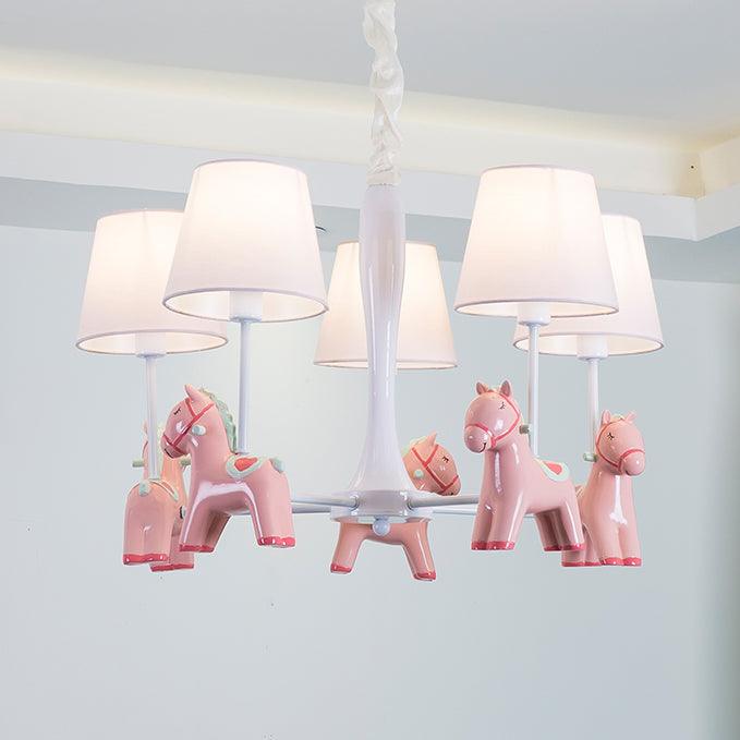 Nordic Tapered Shade Hanging Ceiling Lamp with Horse Fabric Chandelier - Rebooters