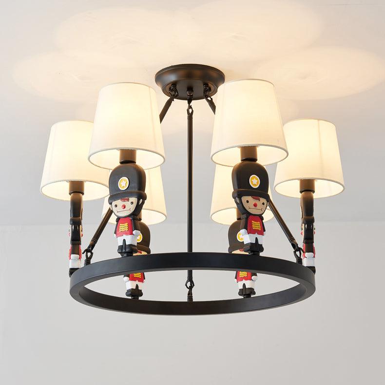 Brown Fabric Tapered Chandelier with Cartoon Man 6 Lights - Rebooters