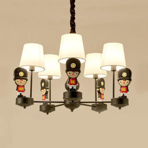 Brown Fabric Tapered Chandelier with Cartoon Man 6 Lights - Rebooters