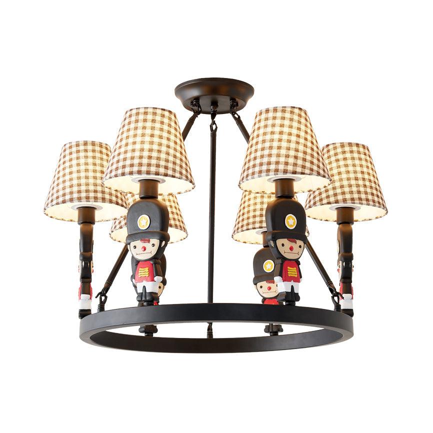 Brown Fabric Tapered Chandelier with Cartoon Man 6 Lights - Rebooters