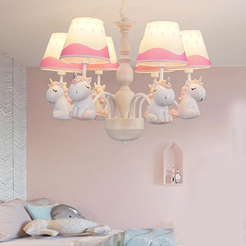 Fabric Tapered Shade Hanging Ceiling Lamp Nordic Unicorn Chandelier - Rebooters