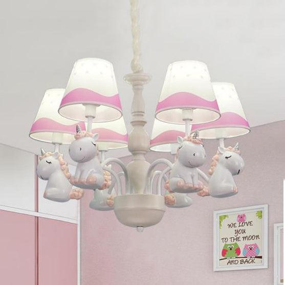 Fabric Tapered Shade Hanging Ceiling Lamp Nordic Unicorn Chandelier - Rebooters