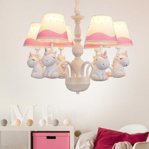 Fabric Tapered Shade Hanging Ceiling Lamp Nordic Unicorn Chandelier - Rebooters