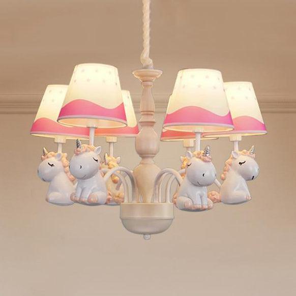 Fabric Tapered Shade Hanging Ceiling Lamp Nordic Unicorn Chandelier - Rebooters