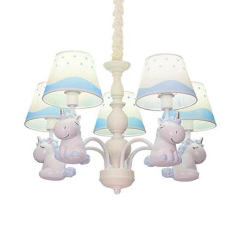 Fabric Tapered Shade Hanging Ceiling Lamp Nordic Unicorn Chandelier - Rebooters