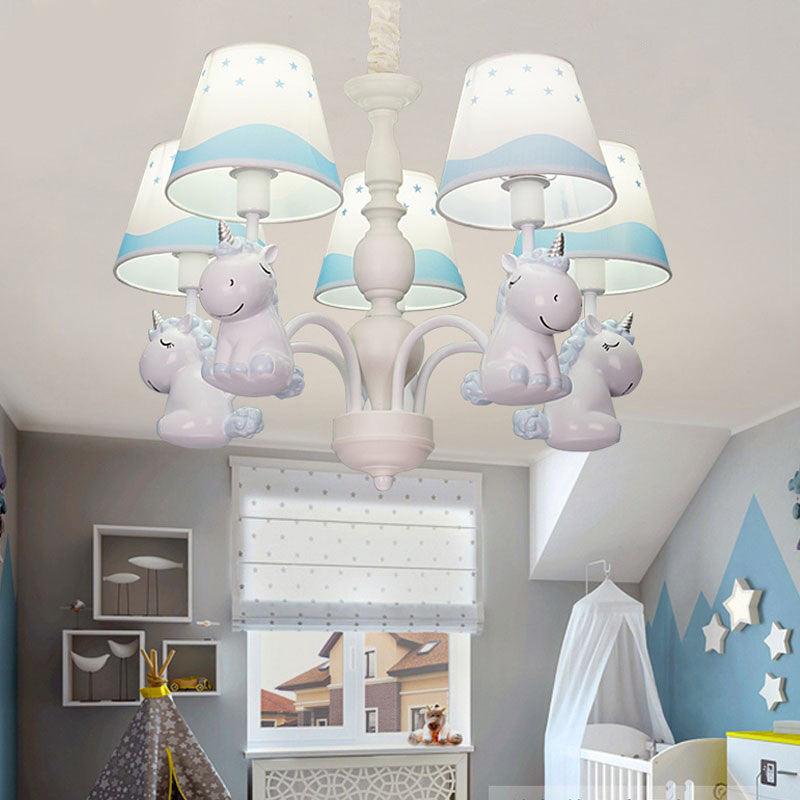 Fabric Tapered Shade Hanging Ceiling Lamp Nordic Unicorn Chandelier - Rebooters