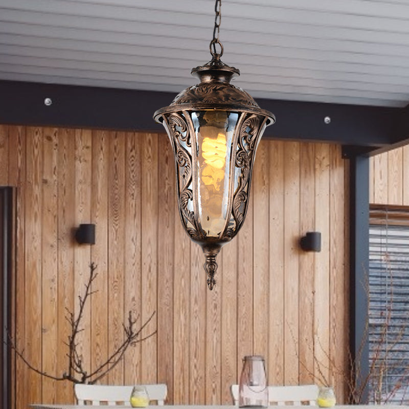 Urn Amber Glass Down Lighting Lodge 1 Bulb Outdoor Pendant - Rebooters